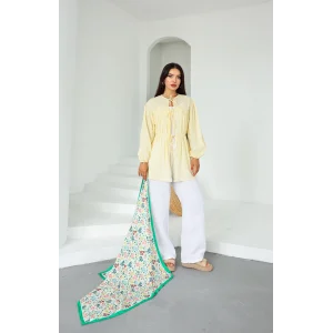 Ön Büzgülü Uzun Tunik Limon