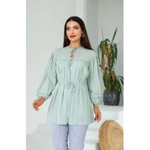 Ön Büzgülü Uzun Tunik Çağla