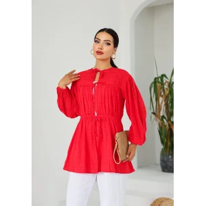 Ön Büzgülü Uzun Tunik Kırmızı