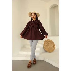 Papatyalı Flower Tunik Acı Kahve