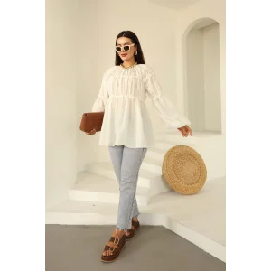 Papatyalı Flower Tunik Ekru