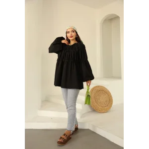 Papatyalı Flower Tunik Siyah