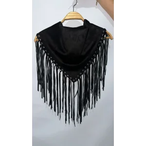 Saçak Detaylı Premium Şal Yaka Siyah