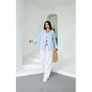 Saçaklı Kimono Bebe Mavi