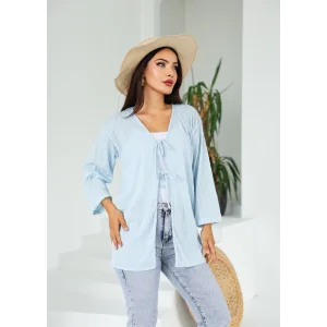 Sarmal Desen Uzun Kimono Mavi