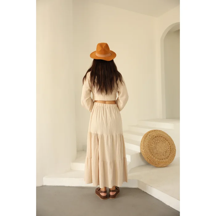 Bağlamalı Bürümcük Etek Takım Krem