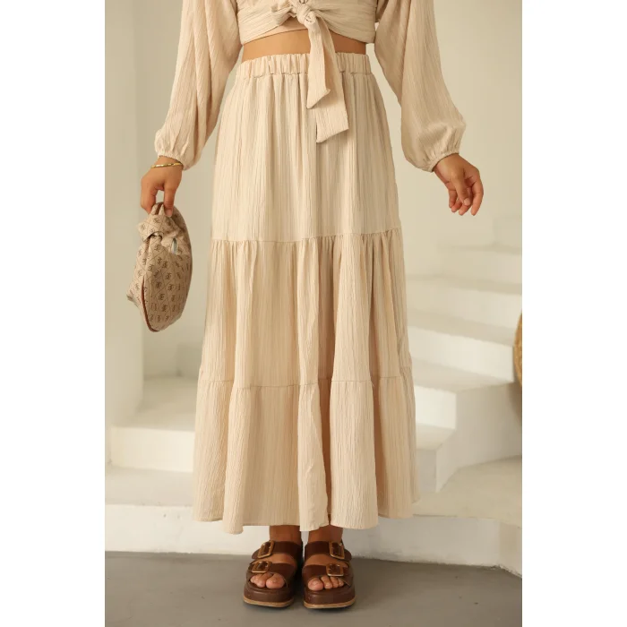 Bağlamalı Bürümcük Etek Takım Krem