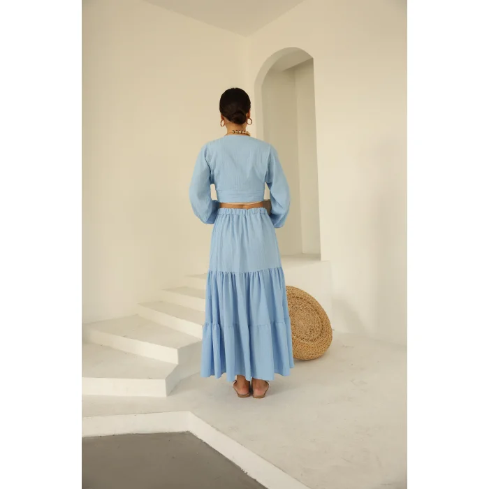 Bağlamalı Bürümcük Etek Takım Bebe Mavi