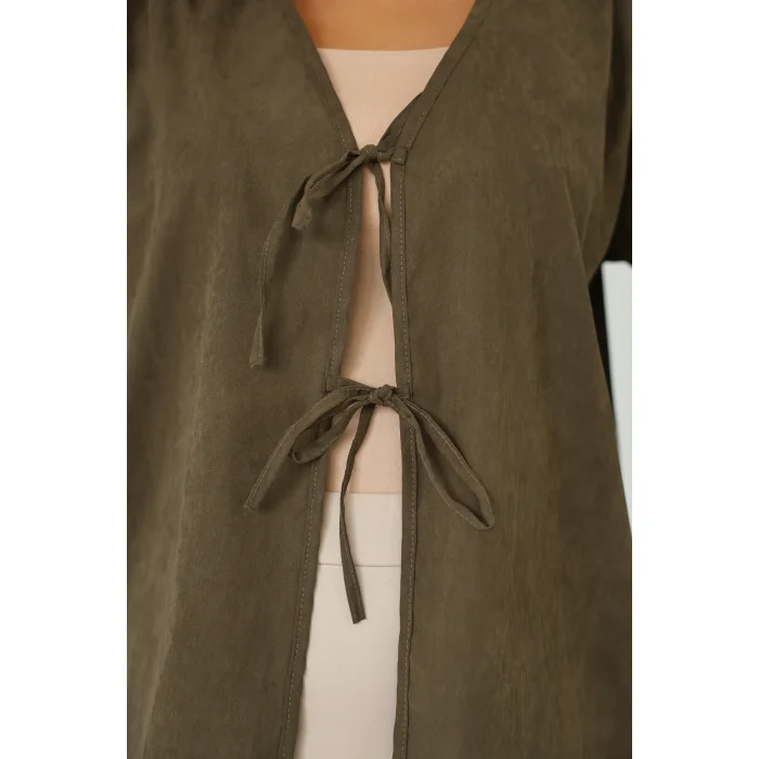 Çift Bağlamalı Uzun kimono Kahve