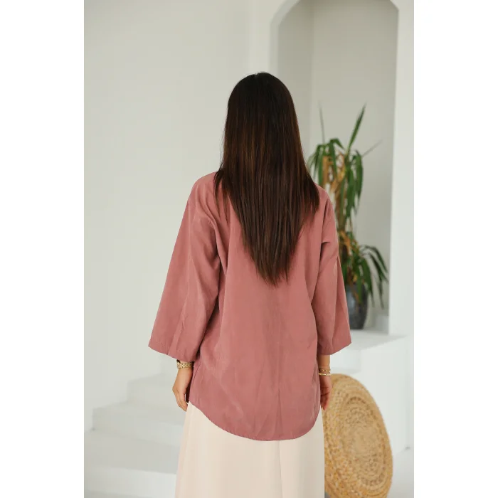 Çift Bağlamalı Uzun Kimono Pembe