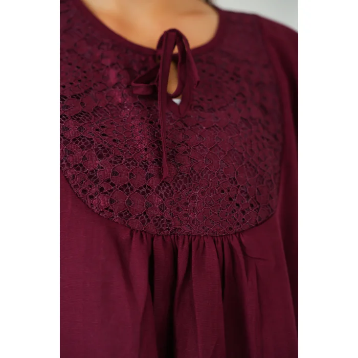 Dantel Detaylı Tunik Bordo