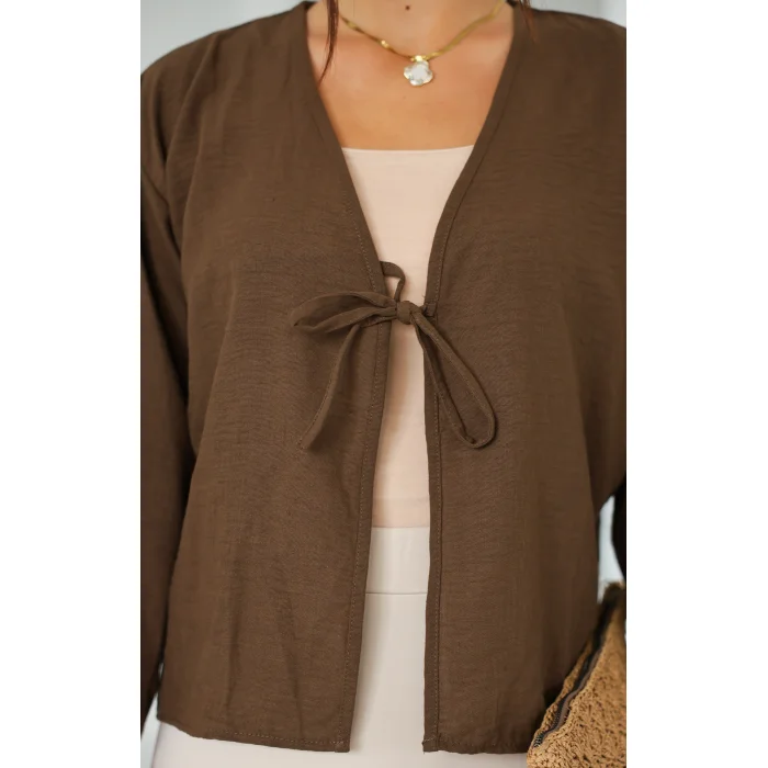 Keten Kısa Kimono Acı Kahve