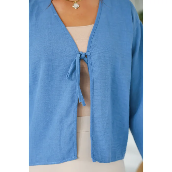 Keten Kısa Kimono Mavi
