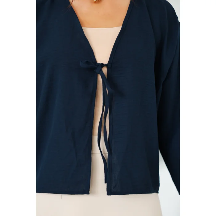 Keten Kısa Kimono Lacivert