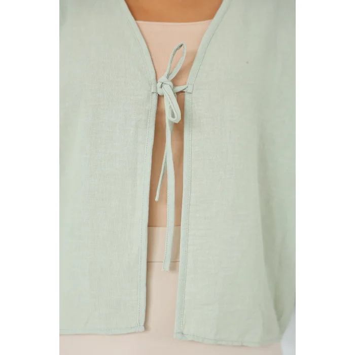 Keten Kısa Kimono Çağla