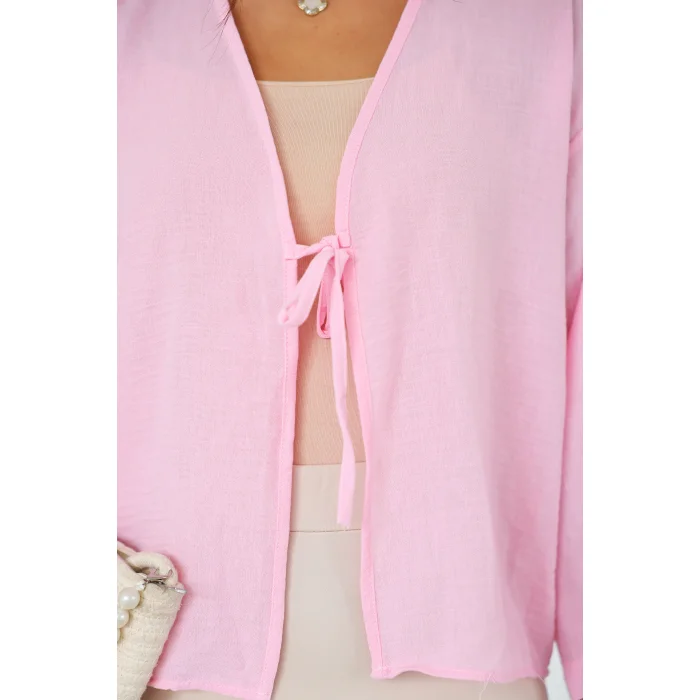 Keten Kısa Kimono Pembe