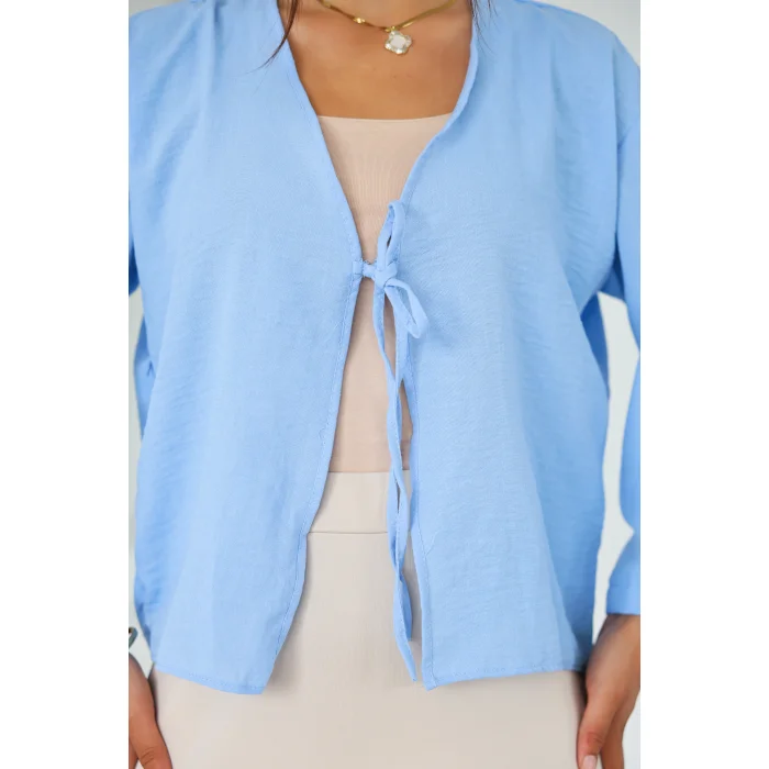 Keten Kısa Kimono Bebe Mavi