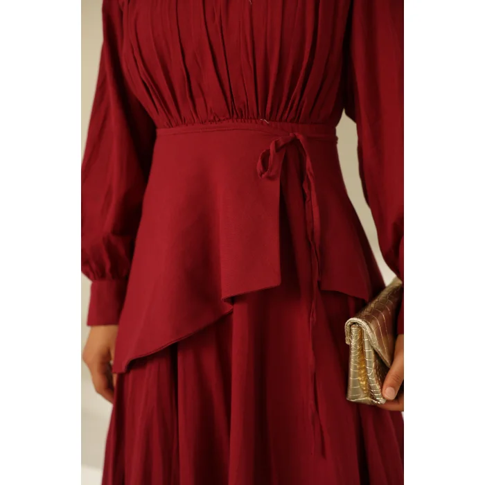 Kraşlı Vual Elbise Bordo