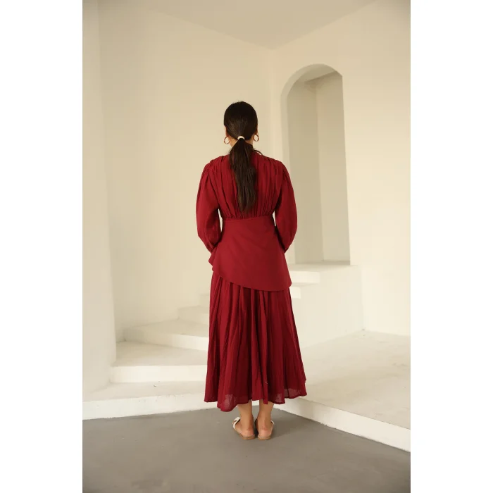Kraşlı Vual Elbise Bordo