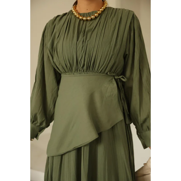 Kraşlı Vual Elbise Haki