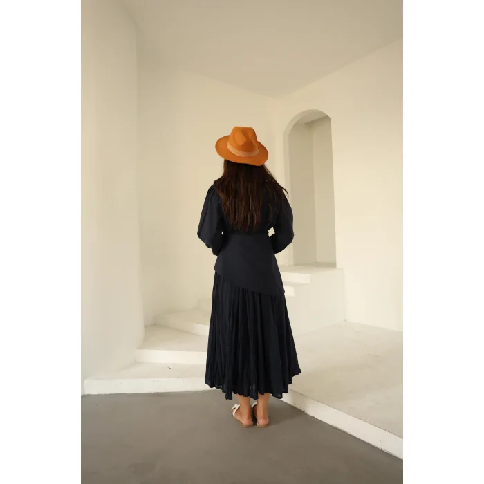 Kraşlı Vual Elbise Lacivert