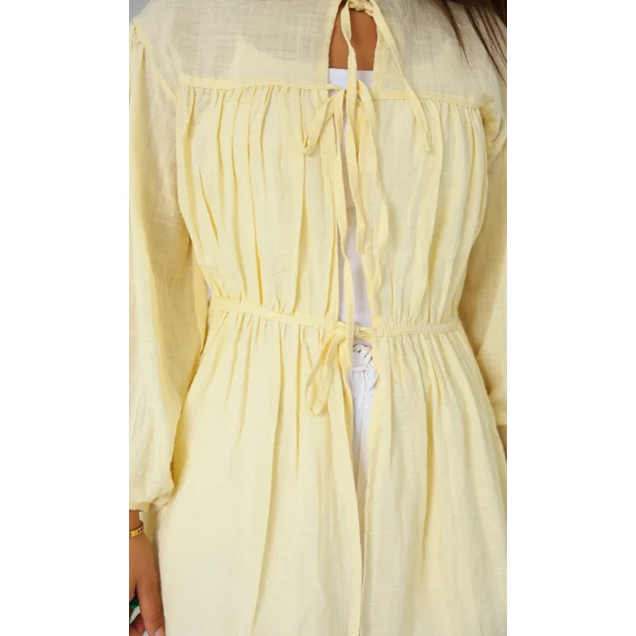 Ön Büzgülü Uzun Tunik Limon