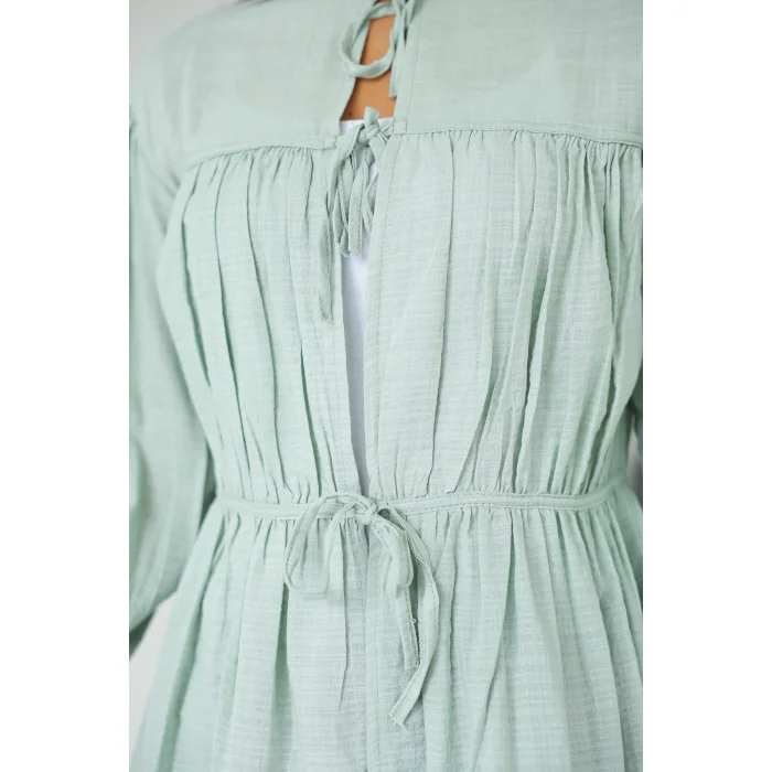 Ön Büzgülü Uzun Tunik Çağla