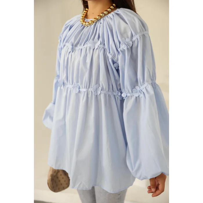 Papatyalı Flower Tunik Bebe Mavi