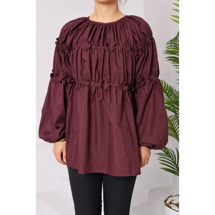 Papatyalı Flower Tunik Bordo