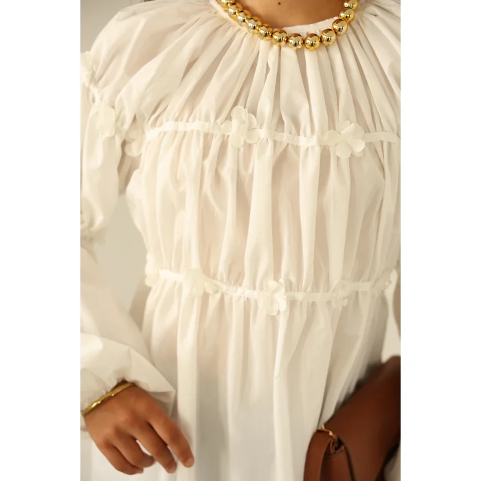 Papatyalı Flower Tunik Ekru