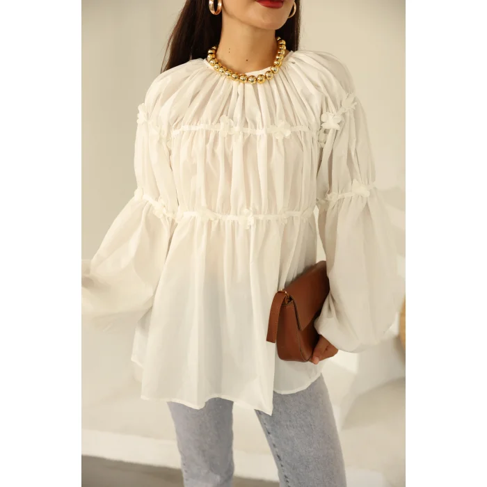 Papatyalı Flower Tunik Ekru