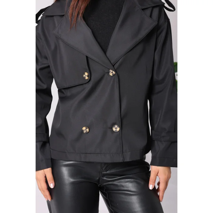 Roba Detaylı Kısa Trençkot Siyah