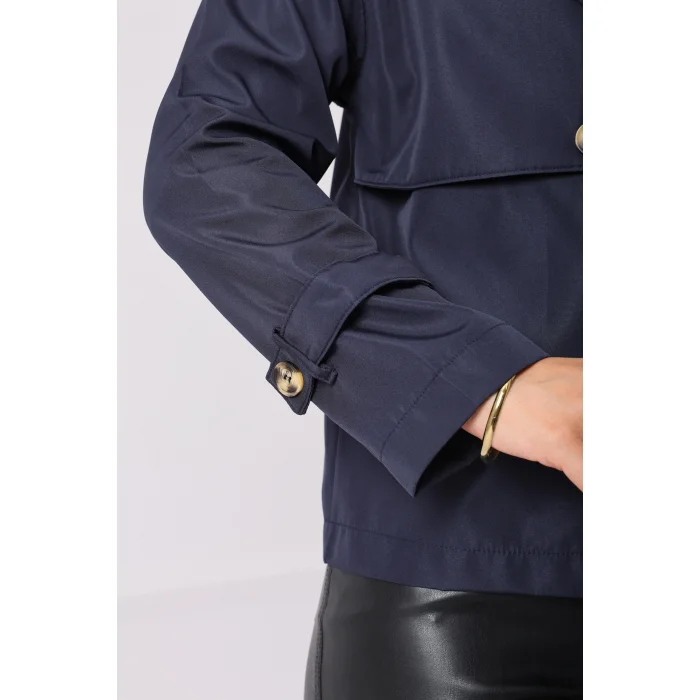Roba Detaylı Kısa Trençkot Lacivert