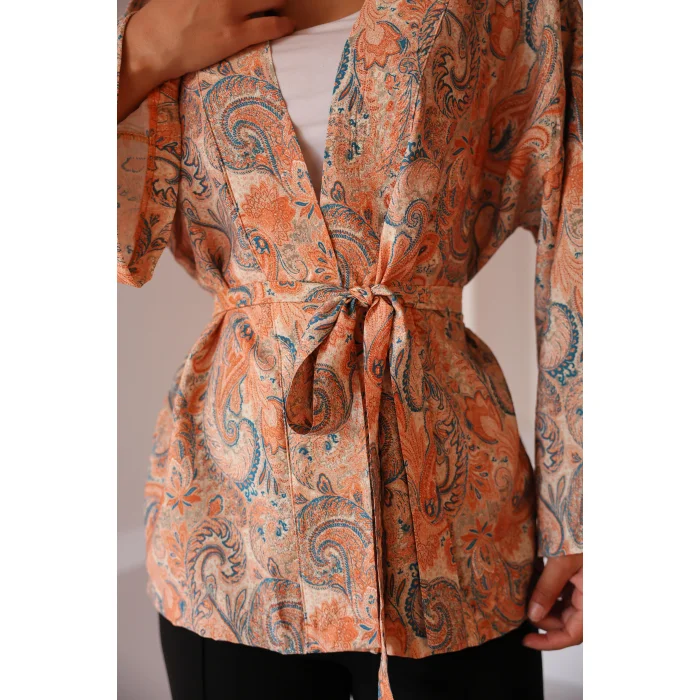 Şal Desen Kuşaklı Kimono