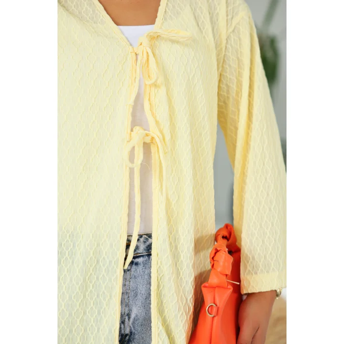 Sarmal Desen Uzun Kimono Limon