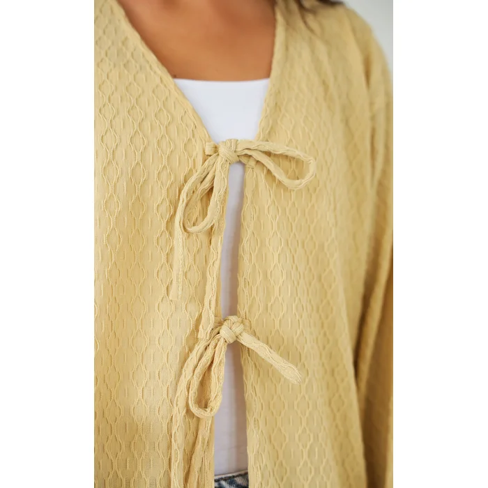 Sarmal Desen Uzun Kimono Camel