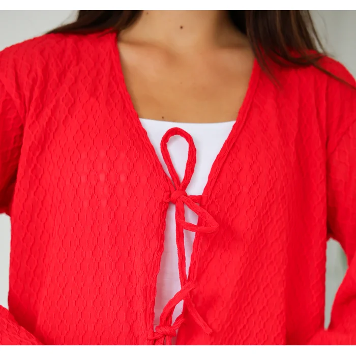 Sarmal Desen Uzun Kimono Kırmızı