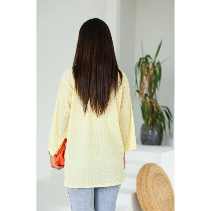 Sarmal Desen Uzun Kimono Limon