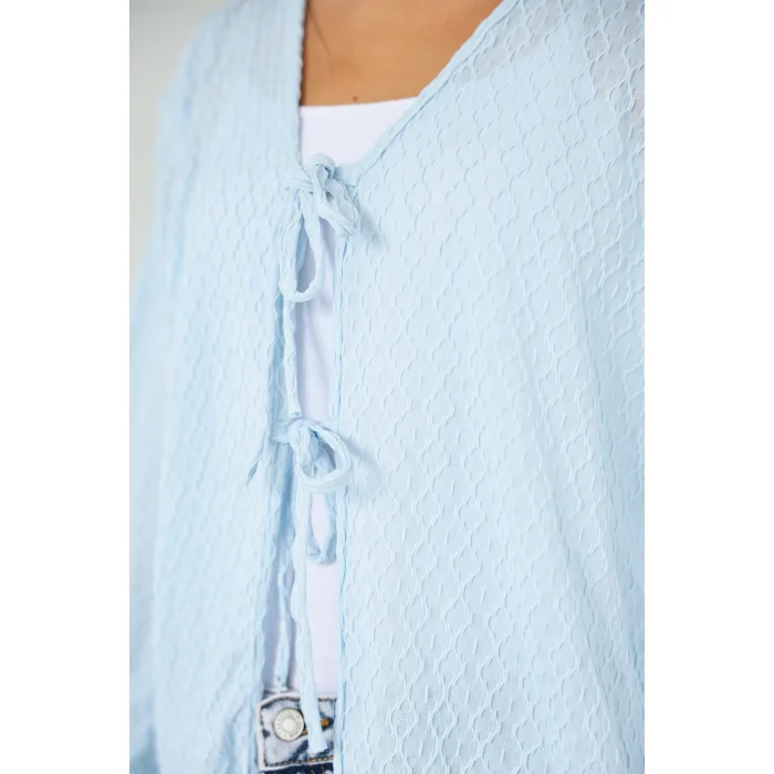 Sarmal Desen Uzun Kimono Mavi