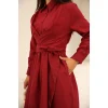 Belden Bağlamalı Dakron Elbise Bordo