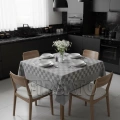 Potihome Damalı Kenar Bordürlü Masa Örtüsü 140x140 cm Sofra Bezi, Piknik Örtüsü