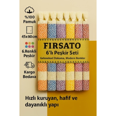 %100 Pamuk Peşkir Seti 45x90cm 6’lı Asorti Renkli Havlu Hızlı Kuruyan El-Baş Havlusu