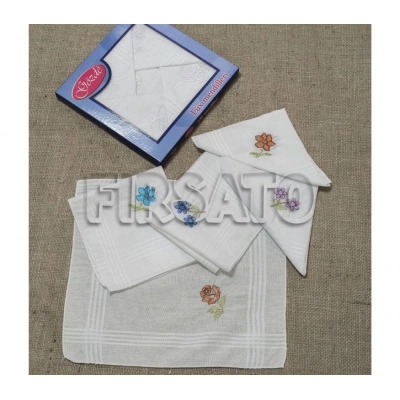 FIRSATO Kumaş Kadın Mendili Nakışlı 28x28cm 12adet %100 pamuk Okuluk Söz Nişan Hediyelik düğünlük| Mendil