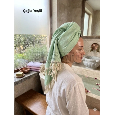 Kristal Desenli %100 Pamuklu Saç Kurulama Havlusu | Baş Havlusu | Peşkir – 45x90 cm (1adet)