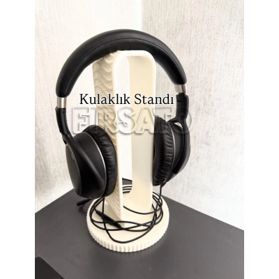 Gamer Kulaklık Standı - Dekoratif Kulaklık Tutucu - Dalgali Desenli - Beyaz-24cm