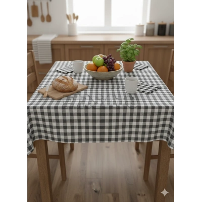 KareVibe Masa Örtüsü ve Peçete Seti – Kare Desen, 5 Parça