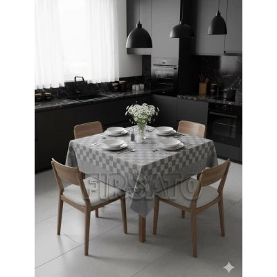 Potihome Damalı Kenar Bordürlü Masa Örtüsü 140x140 cm Sofra Bezi, Piknik Örtüsü