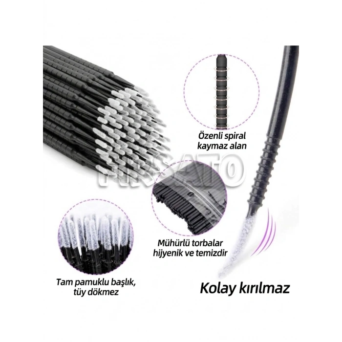 100 Adet Uzun Micro Brush Seti - Çok Amaçlı Makyaj, Kirpik Lifting, Kaş Laminasyonu, Tırnak Tasarım, Elektronik Detay Temizlik Fırçası