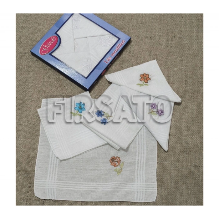 FIRSATO Kumaş Kadın Mendili Nakışlı 28x28cm 12adet %100 pamuk Okuluk Söz Nişan Hediyelik düğünlük| Mendil