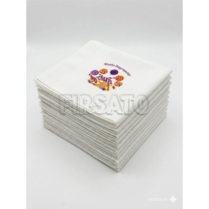 Bayram Mendili Mutlu Bayramlar Baskılı 10 ADET | Hediyelik | Mendil 28x28cm